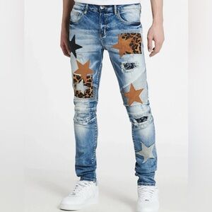 Crysp Denim Skywalker Jeans NWT Distressed Patchwork Star Moto Size 40